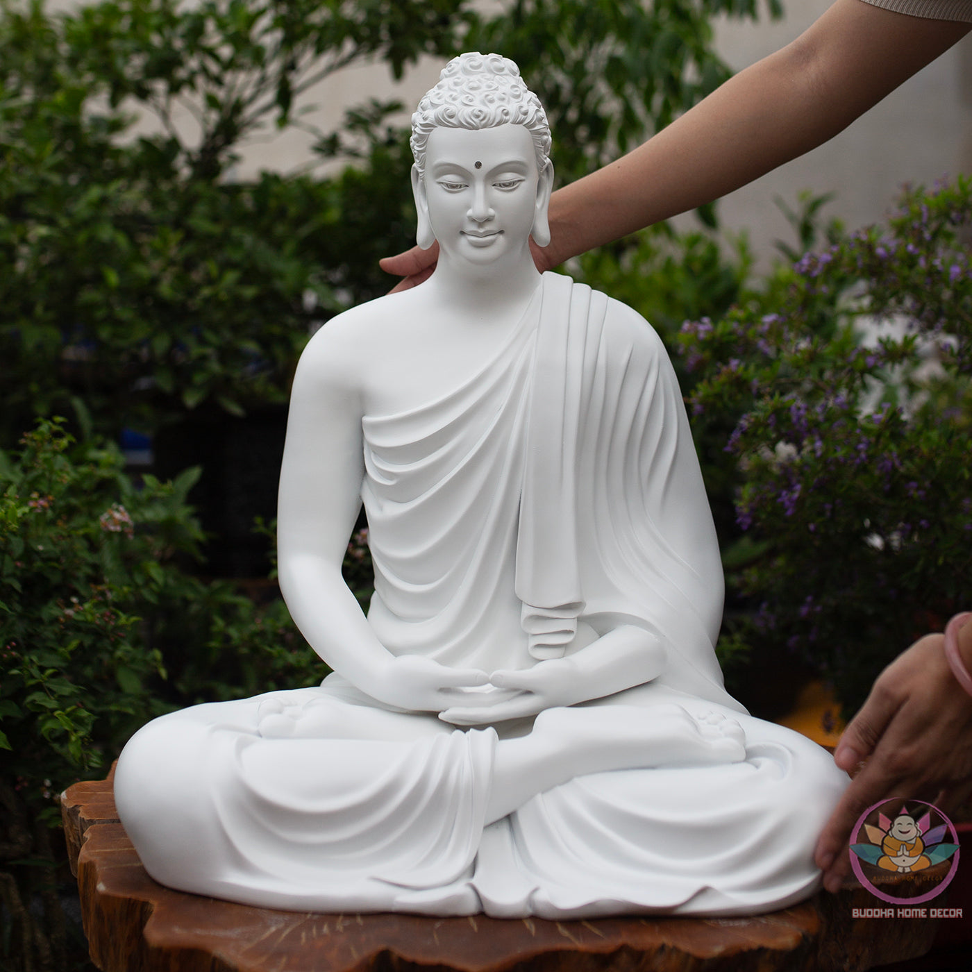 White Buddha Statue Set – Shakyamuni 57 cm, Ksitigarbha and Quan Yin 50 cm | Composite Resin and Stone Powder | Buddhist Altar Decor