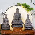 Sakyamuni Buddha with Avalokiteshvara and Ksitigarbha Bodhisattva Statue Set – Composite Gray Finish