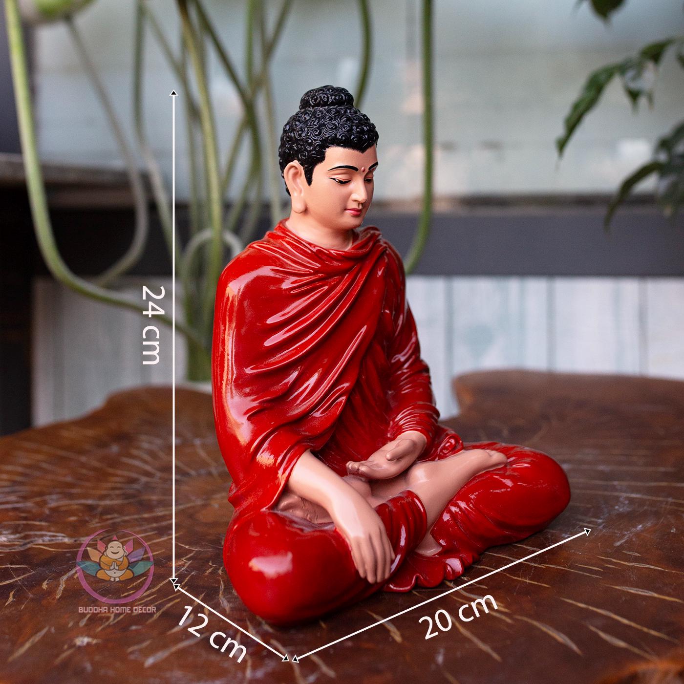 Red Robe Buddha Statue – (19.7/14.6/9.4) inches Handmade Meditation Sculpture for Zen Altar or Asian Decor