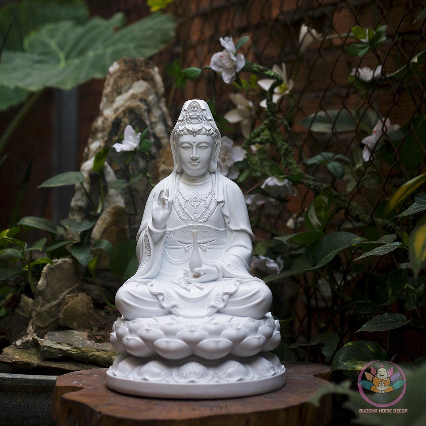 Kwan Yin Statue – Seated Bodhisattva of Compassion on Lotus Base (15.7 inches)