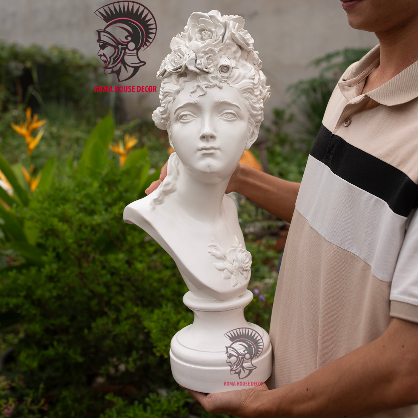 Classical Lady Bust Sculpture – White Resin Statue, Romantic Victorian Art Decor (21.6") | Roman Bust