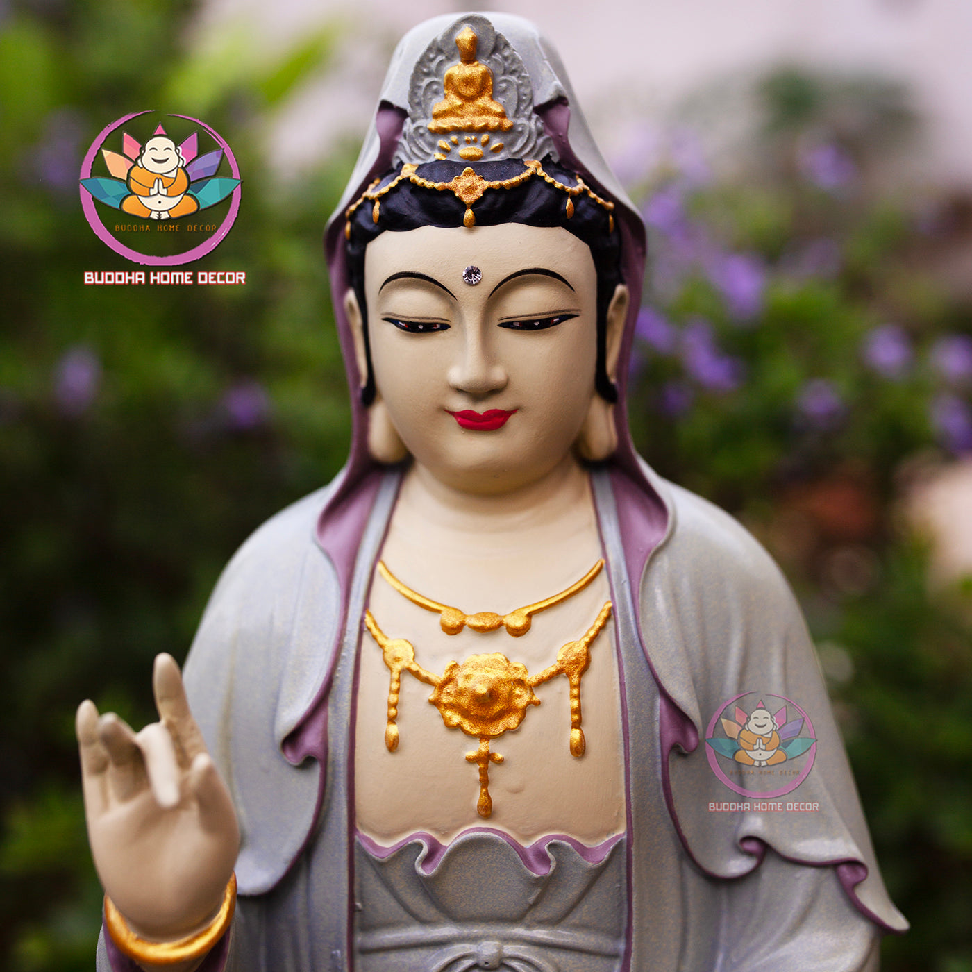 Amitabha Buddha Statue Set 11.8" | Composite Resin and Stone Powder | Buddhist Altar Decor