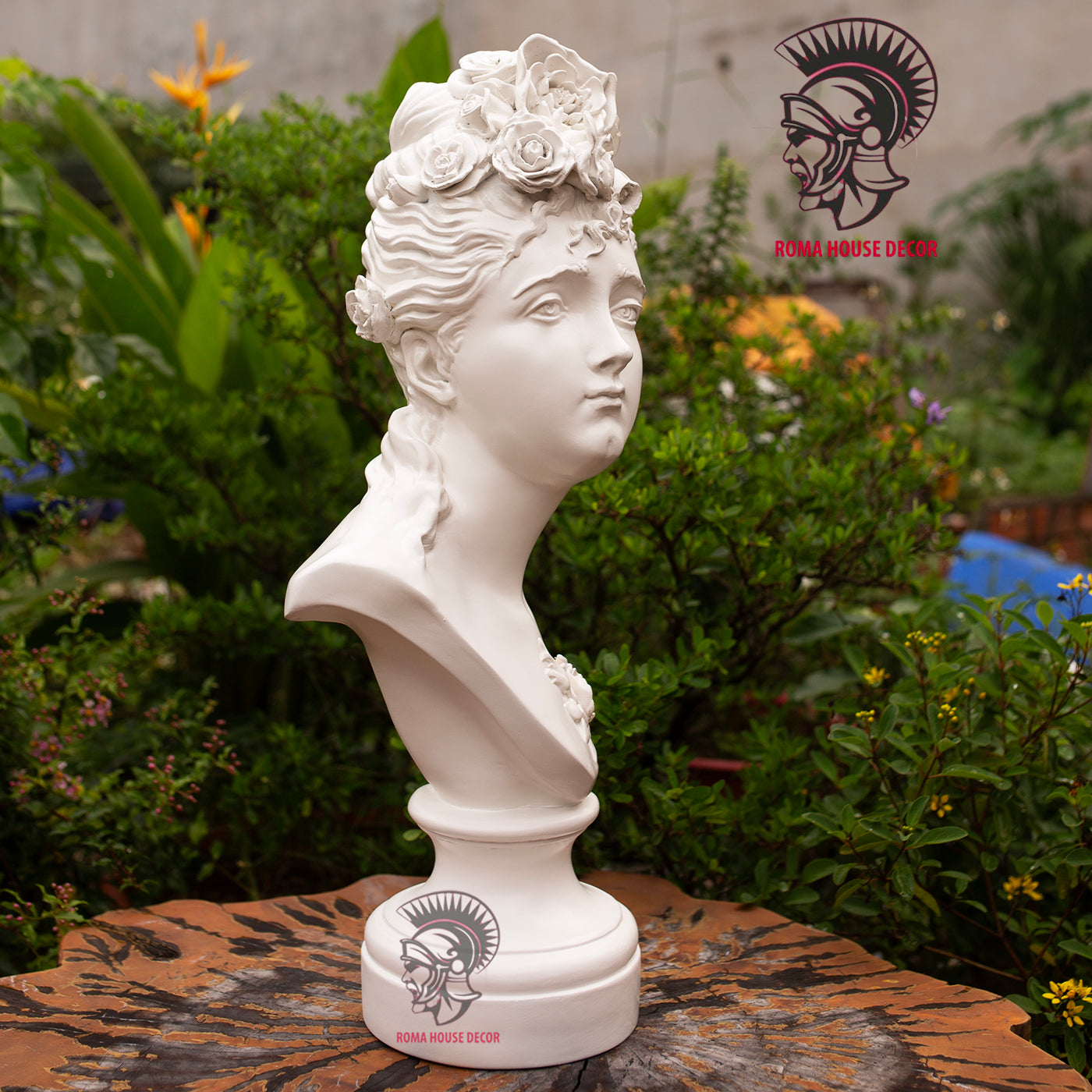 Classical Lady Bust Sculpture – White Resin Statue, Romantic Victorian Art Decor (21.6") | Roman Bust