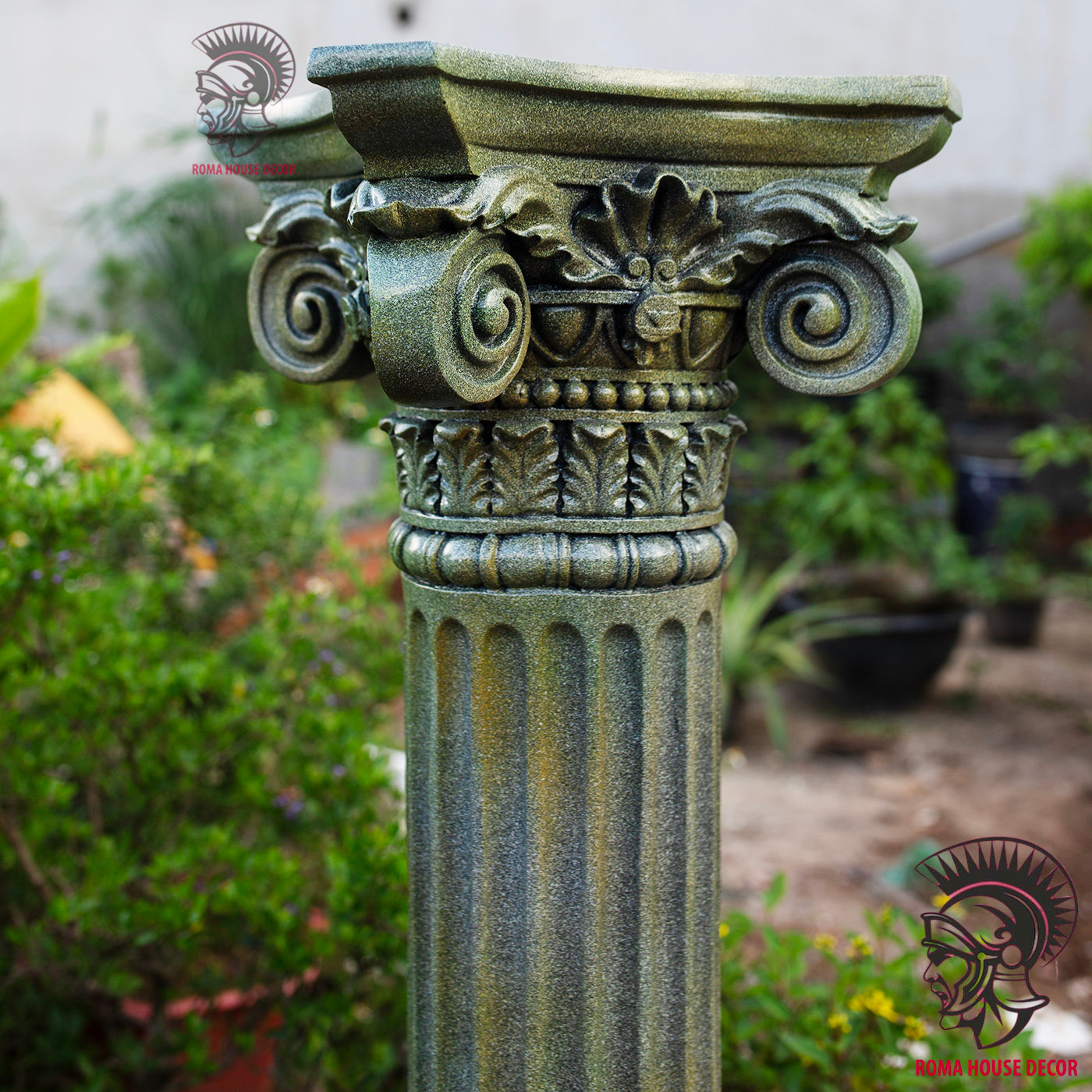Greek David Bust with Corinthian Column – Classic Roman Style Decor Set, Green Stone Finish (21.6" & 30.7")