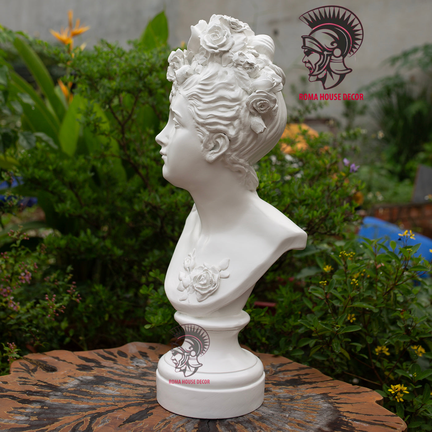 Classical Lady Bust Sculpture – White Resin Statue, Romantic Victorian Art Decor (21.6") | Roman Bust