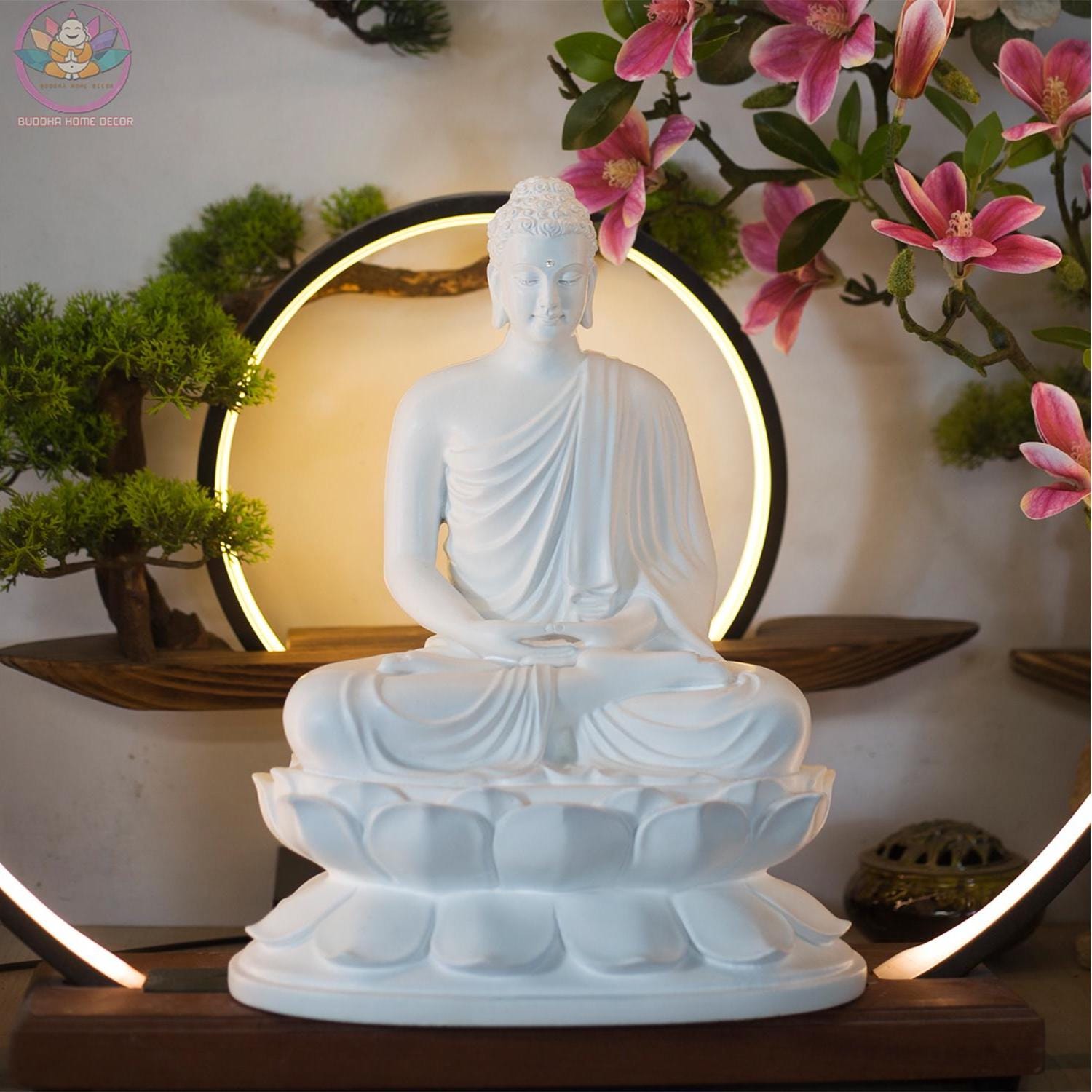 Shakyamuni Buddha Statue – Enlightened One in Meditation on Lotus Throne (12.6 inches) - Zen Home Altar Decor, Spiritual Room Decoration
