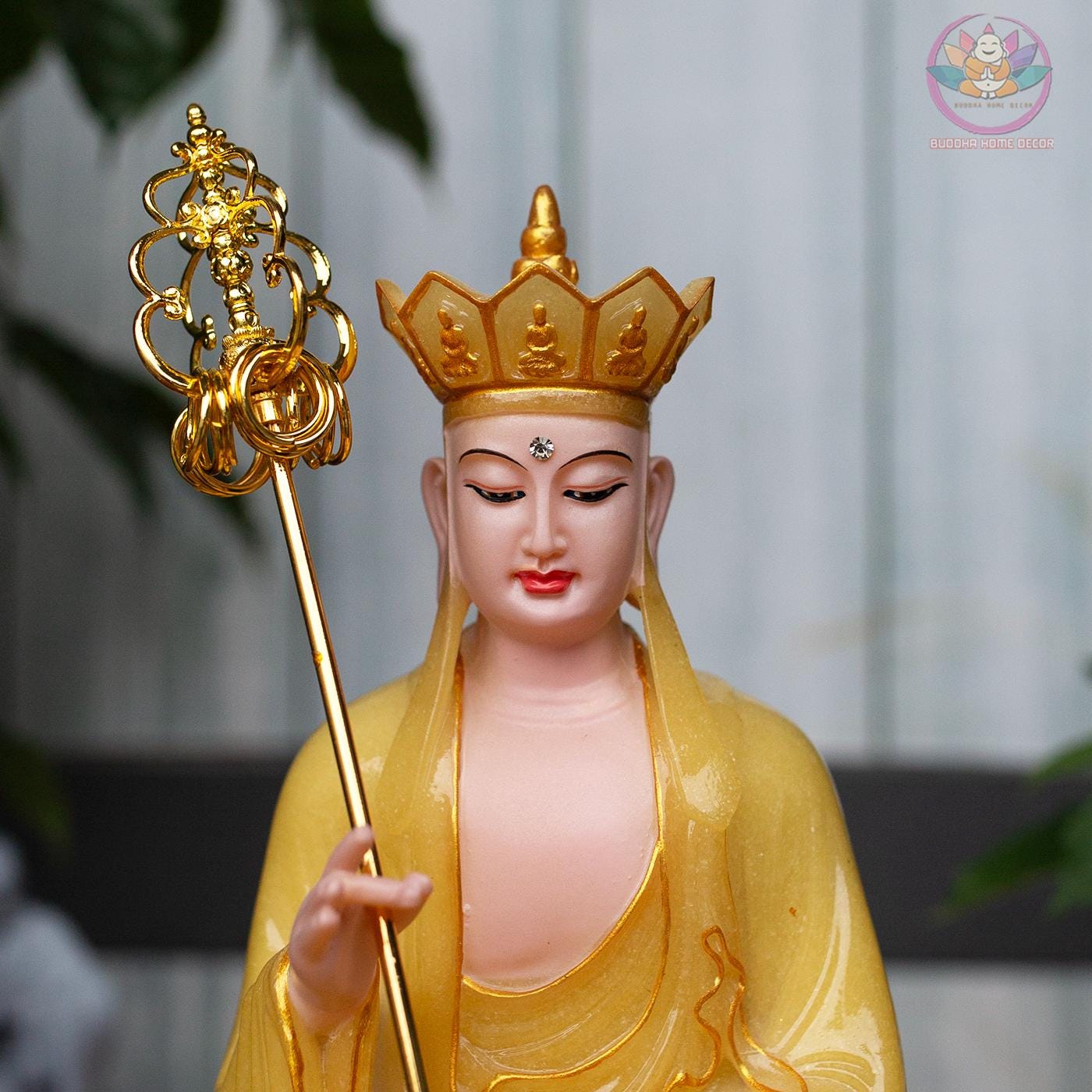 Amitabha Buddha, Avalokiteshvara & Kṣitigarbha Bodhisattva Statue Set – Premium Yellow Quartz Stone Powder (12.6 inches)