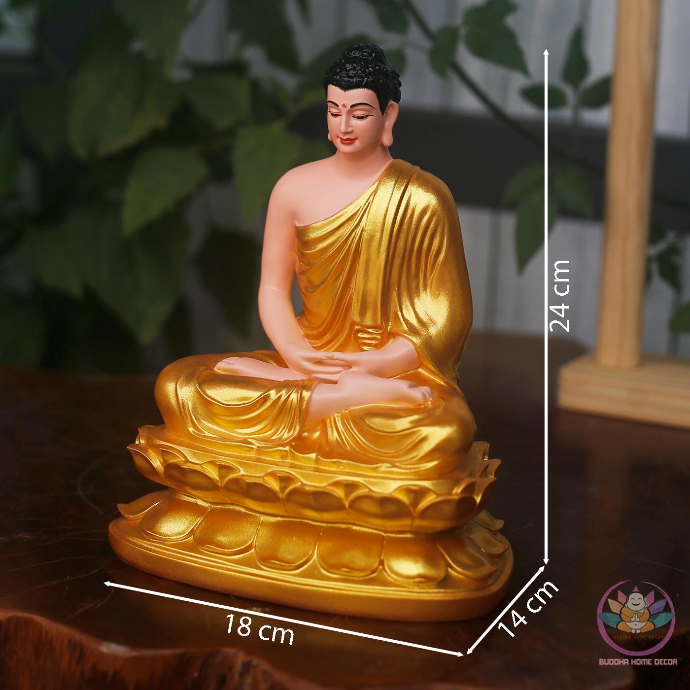 Shakyamuni Buddha Statue – 9.5 inches (24cm) Gold Robe Enlightenment Sculpture | Meditation Room Decor | Resin & Stone Powder