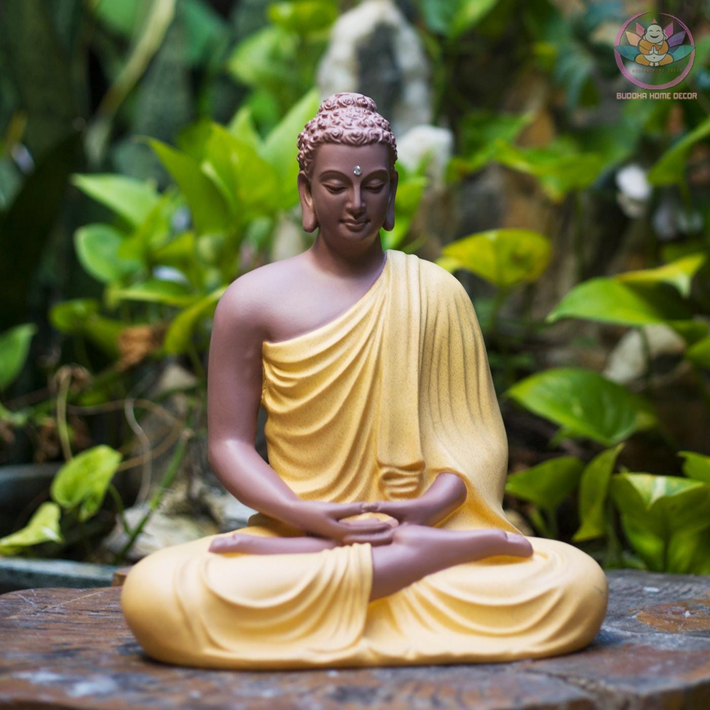 9.4-inch Buddha Statue in Meditation Pose—Yellow Robe Resin Sculpture for Zen Home Decor