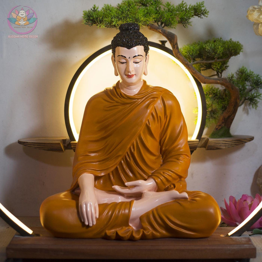 Gold Seated Buddha Statue 14.5 inches - Handcrafted Meditation Decor for Home Altar, Mindfulness Gift, Spiritual Sculpture