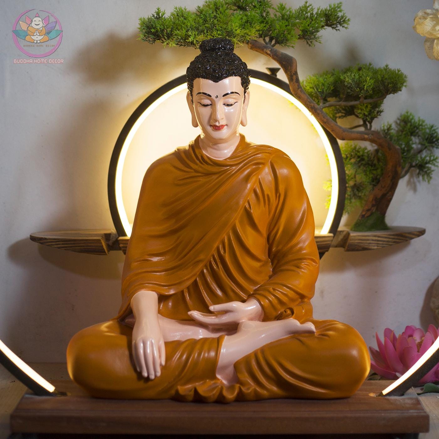 Gold Seated Buddha Statue 14.5 inches - Handcrafted Meditation Decor for Home Altar, Mindfulness Gift, Spiritual Sculpture