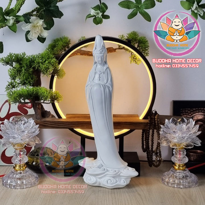 15.7 inches Guanyin Statue - Kwan Yin Goddess of Mercy Sculpture for Altar, Minimalist Zen Decor, Handmade by Buddha Home Decor