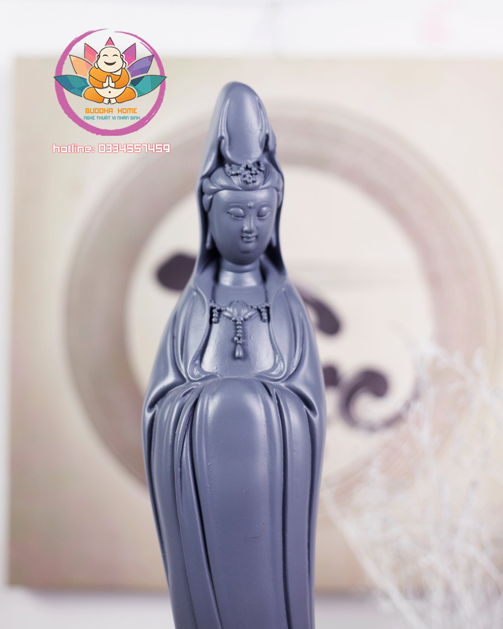15.7 inches Guanyin Statue - Kwan Yin Goddess of Mercy Sculpture for Altar, Minimalist Zen Decor, Handmade by Buddha Home Decor