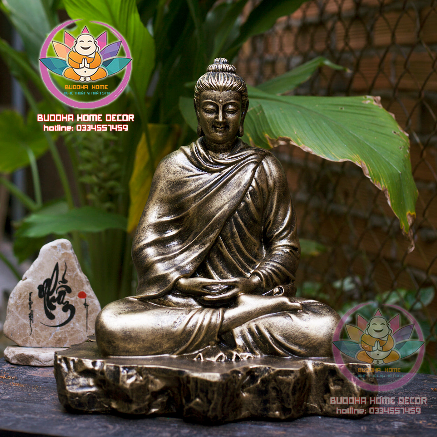 Shakyamuni Buddha Statue on Stone Base – 15.7 inches Handcrafted Meditation Decor for Home Altar, Zen Space or Spiritual Gift