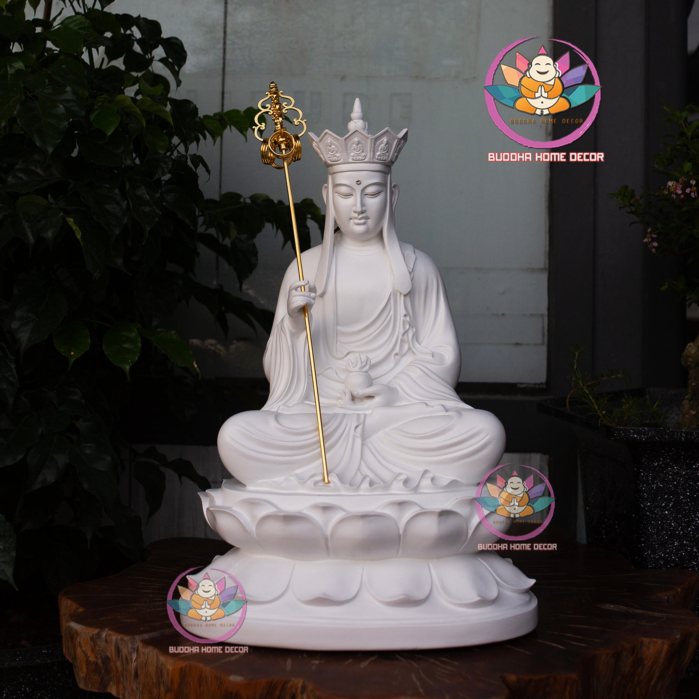 White Kṣitigarbha Bodhisattva Statue – 17.7" (45cm) Địa Tạng Vương | Matte Resin Altar Decor | Vietnamese Buddhist Art