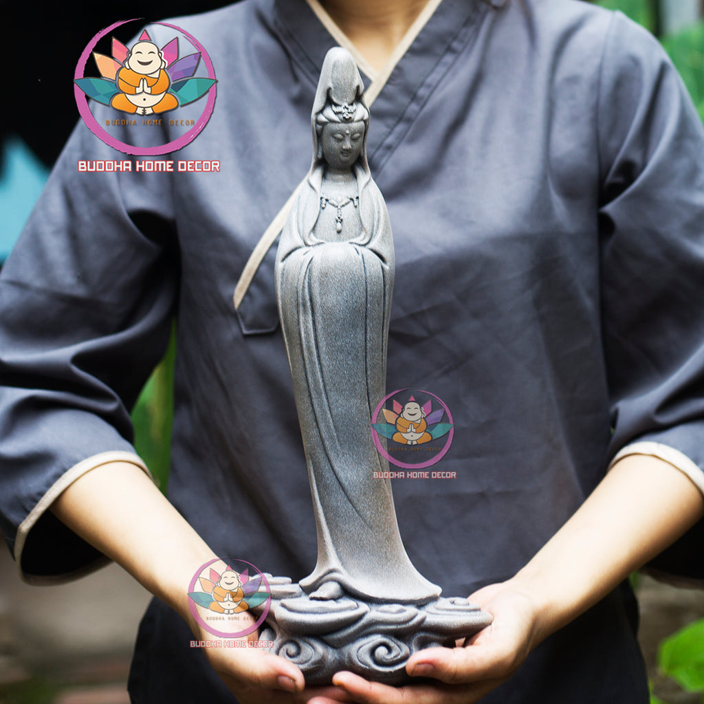 15.7 inches Guanyin Statue - Kwan Yin Goddess of Mercy Sculpture for Altar, Minimalist Zen Decor, Handmade by Buddha Home Decor