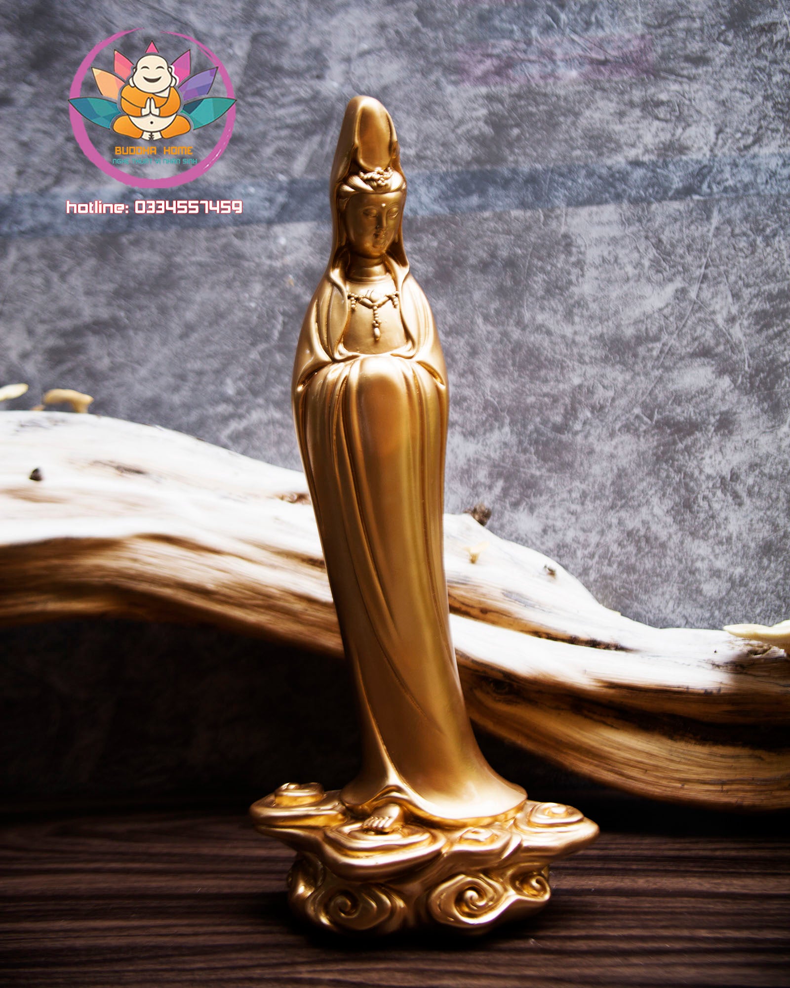 15.7 inches Guanyin Statue - Kwan Yin Goddess of Mercy Sculpture for Altar, Minimalist Zen Decor, Handmade by Buddha Home Decor
