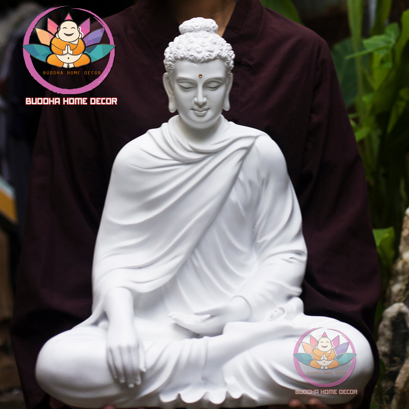 White Shakyamuni Buddha Statue – 19.7 inches (50cm) | Minimalist Meditation Decor | Handcrafted in Vietnam | Zen Sculpture for Home Altar