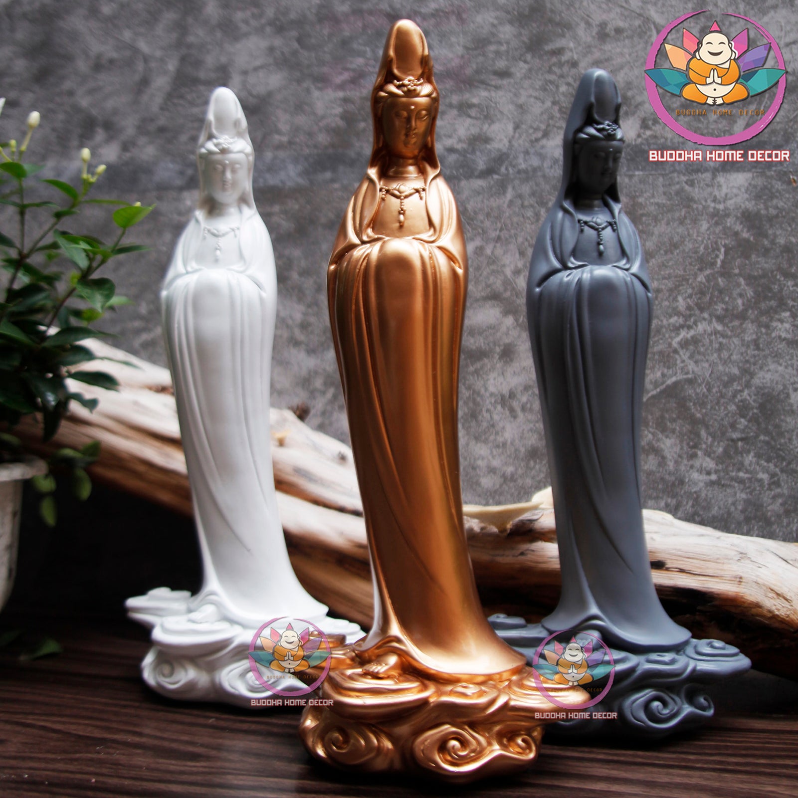 15.7 inches Guanyin Statue - Kwan Yin Goddess of Mercy Sculpture for Altar, Minimalist Zen Decor, Handmade by Buddha Home Decor