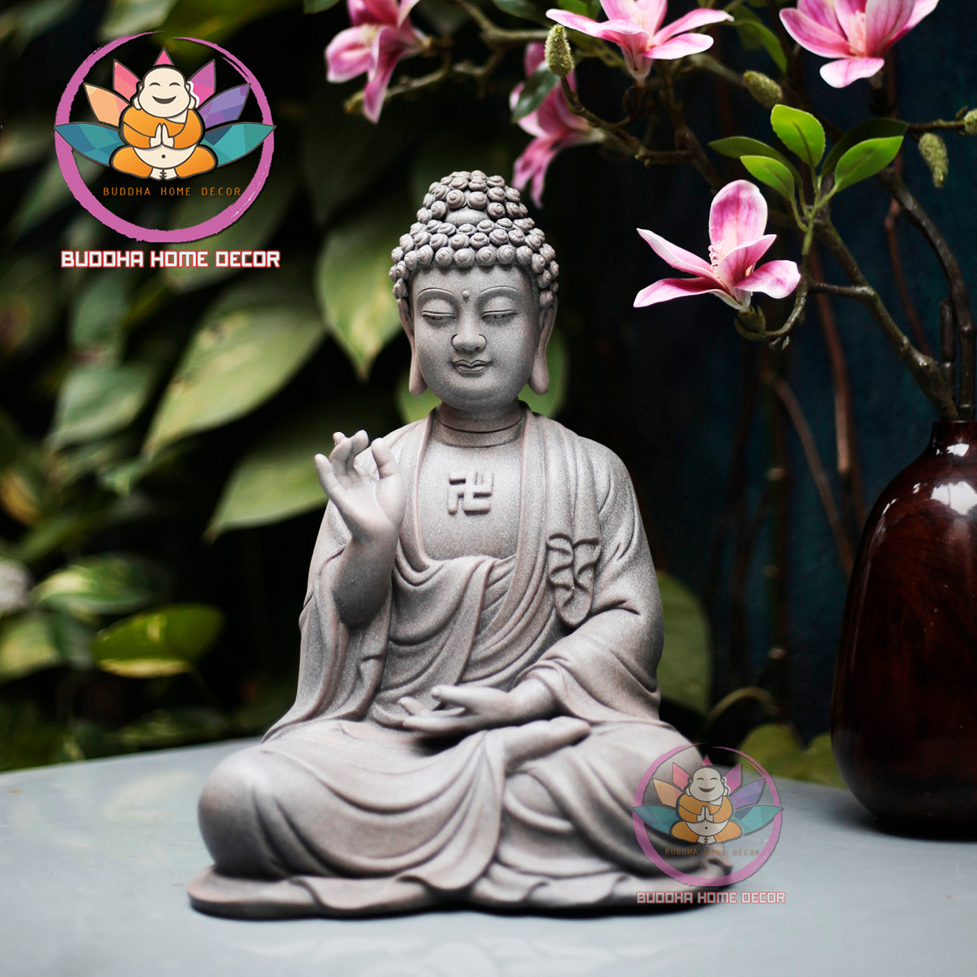 Amitabha Buddha Statue – Yellow Robe Buddha in Meditation – Resin Amituofo Figurine for Altar, Home, or Zen Space