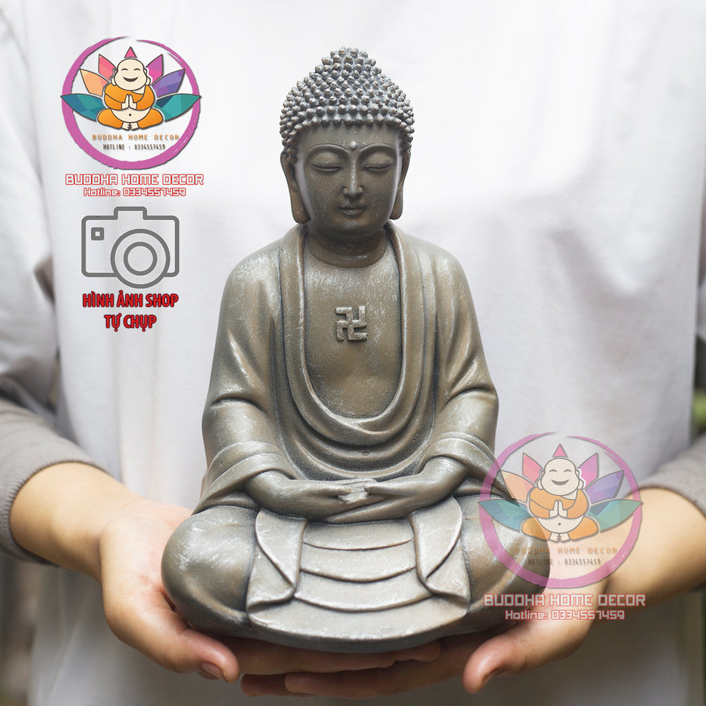 Amitabha Buddha Statue with Base – 9.5 inches Resin Amituofo in Meditation – Pure Land Buddhist Figurine for Altar or Home Decor