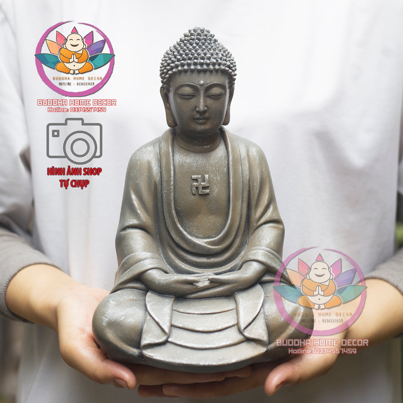Amitabha Buddha Statue with Base – 9.5 inches Resin Amituofo in Meditation – Pure Land Buddhist Figurine for Altar or Home Decor