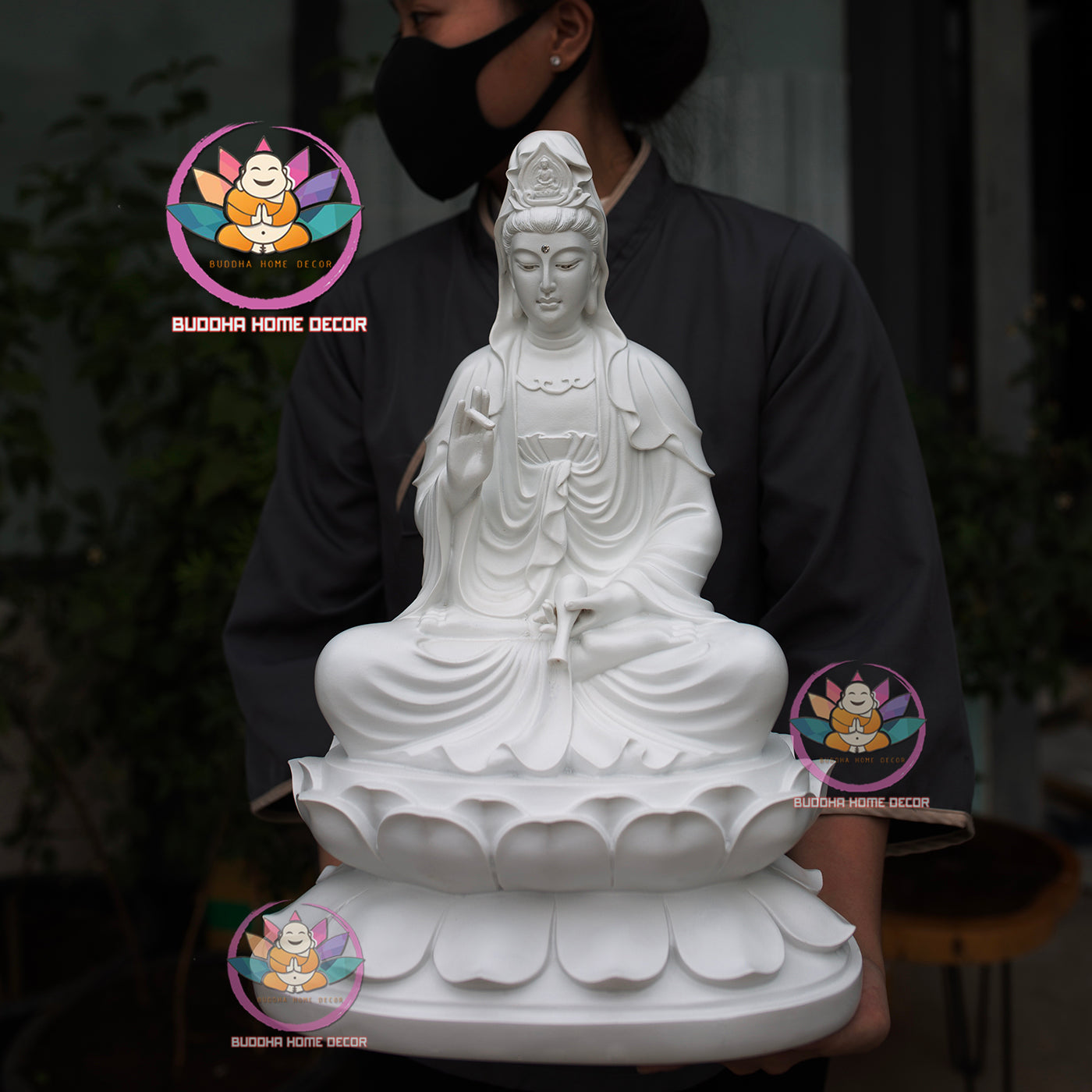White Guan Yin Statue – 17.7" (45cm) Avalokiteshvara Bodhisattva | Matte Resin Finish | Buddhist Altar Decor | Handmade in Vietnam