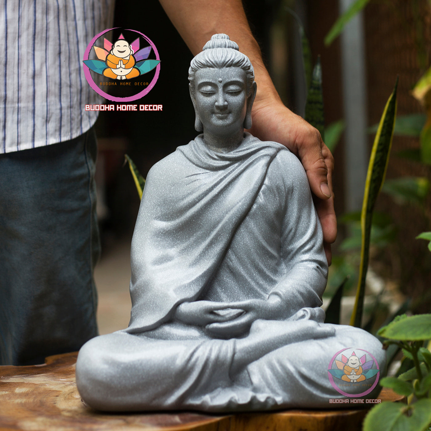 Shakyamuni Buddha Statue in Robe – 13.7 inches Handcrafted Resin Sculpture for Home Altar, Meditation, and Zen Decor