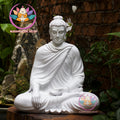 White Shakyamuni Buddha Statue – 19.7 inches (50cm) | Minimalist Meditation Decor | Handcrafted in Vietnam | Zen Sculpture for Home Altar