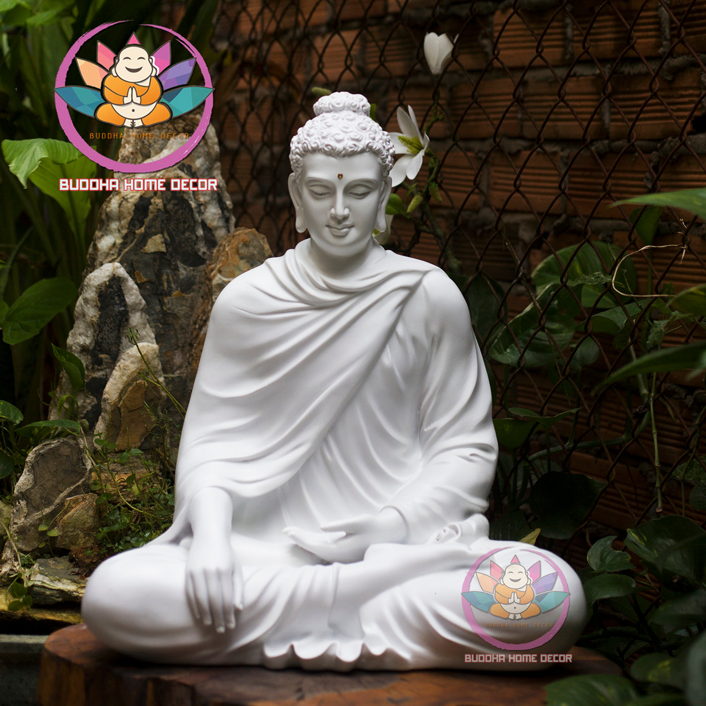 White Shakyamuni Buddha Statue – 19.7 inches (50cm) | Minimalist Meditation Decor | Handcrafted in Vietnam | Zen Sculpture for Home Altar