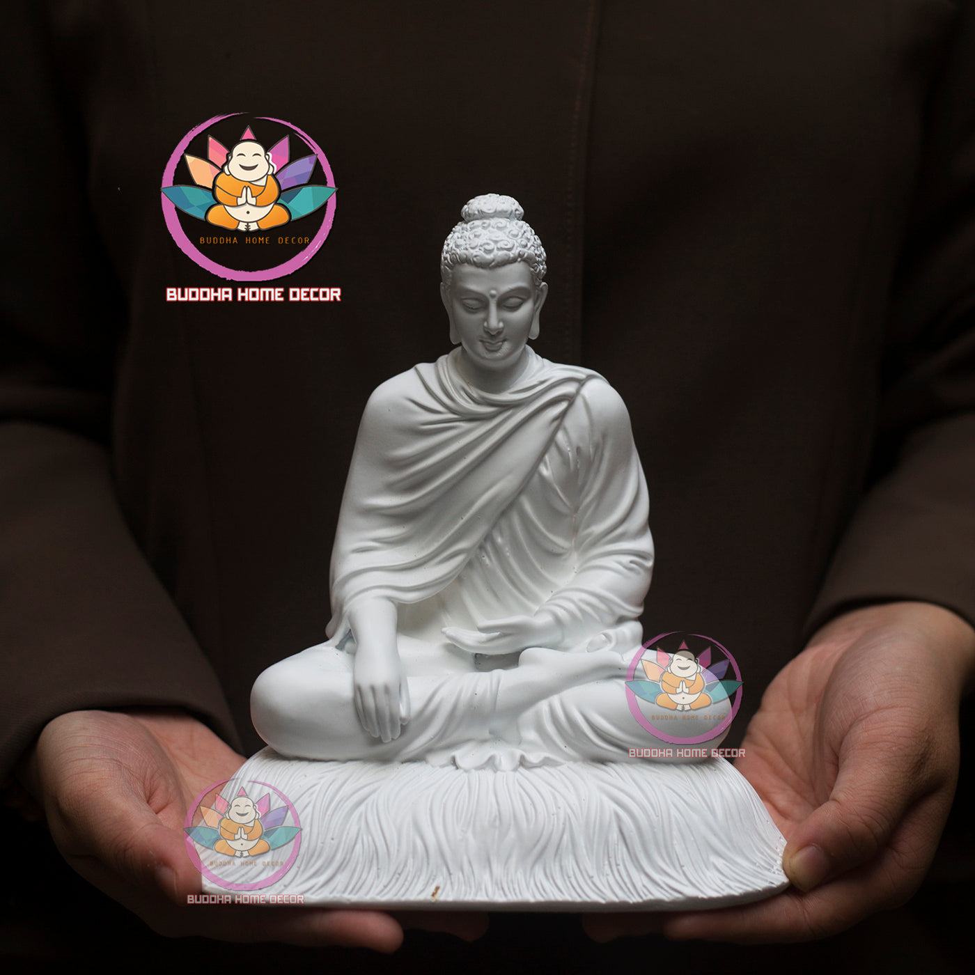 Small White Buddha Statue – 7.9" (20cm) Shakyamuni in Meditation | Minimalist Resin Decor | Handcrafted Vietnamese Buddhist Figure
