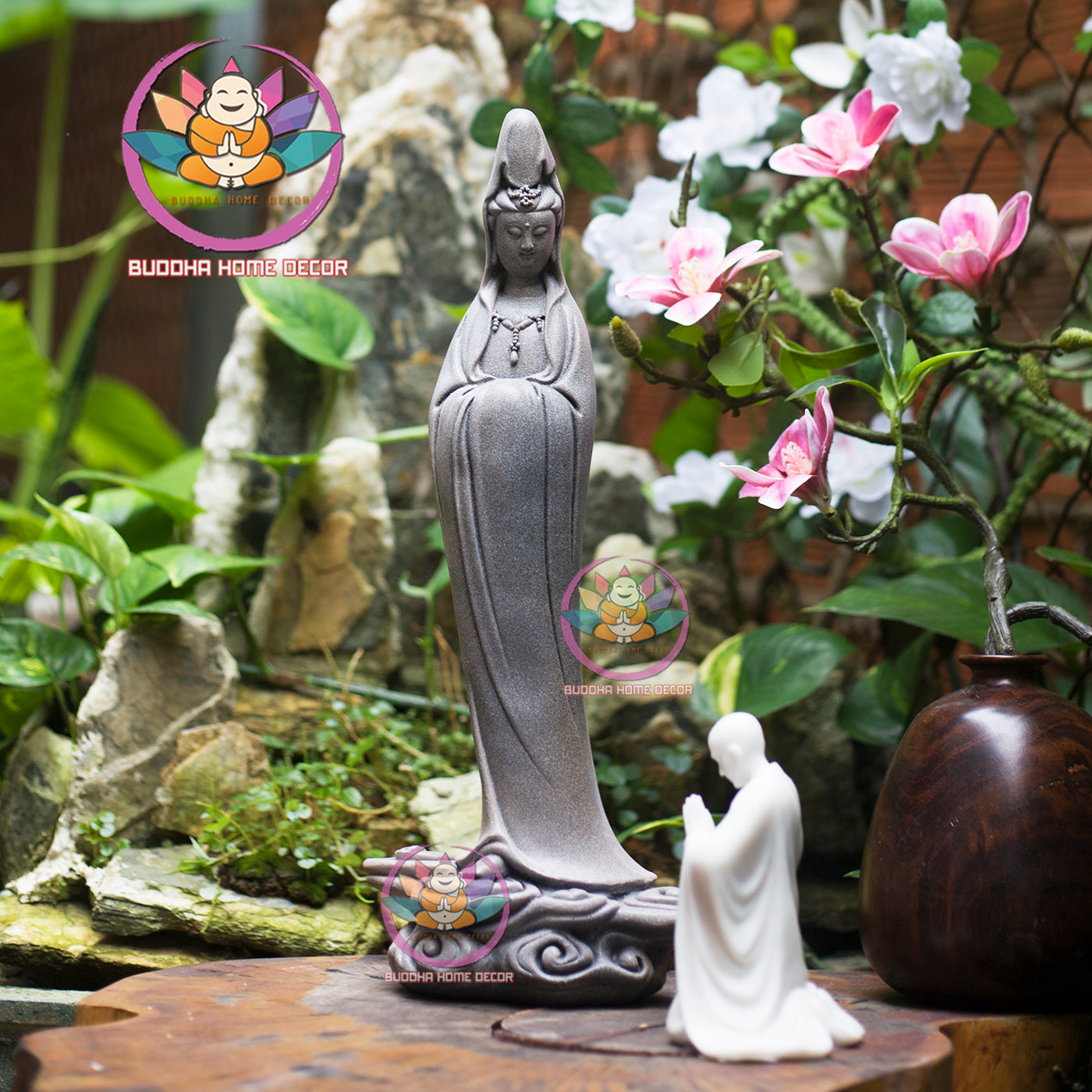 15.7 inches Guanyin Statue - Kwan Yin Goddess of Mercy Sculpture for Altar, Minimalist Zen Decor, Handmade by Buddha Home Decor