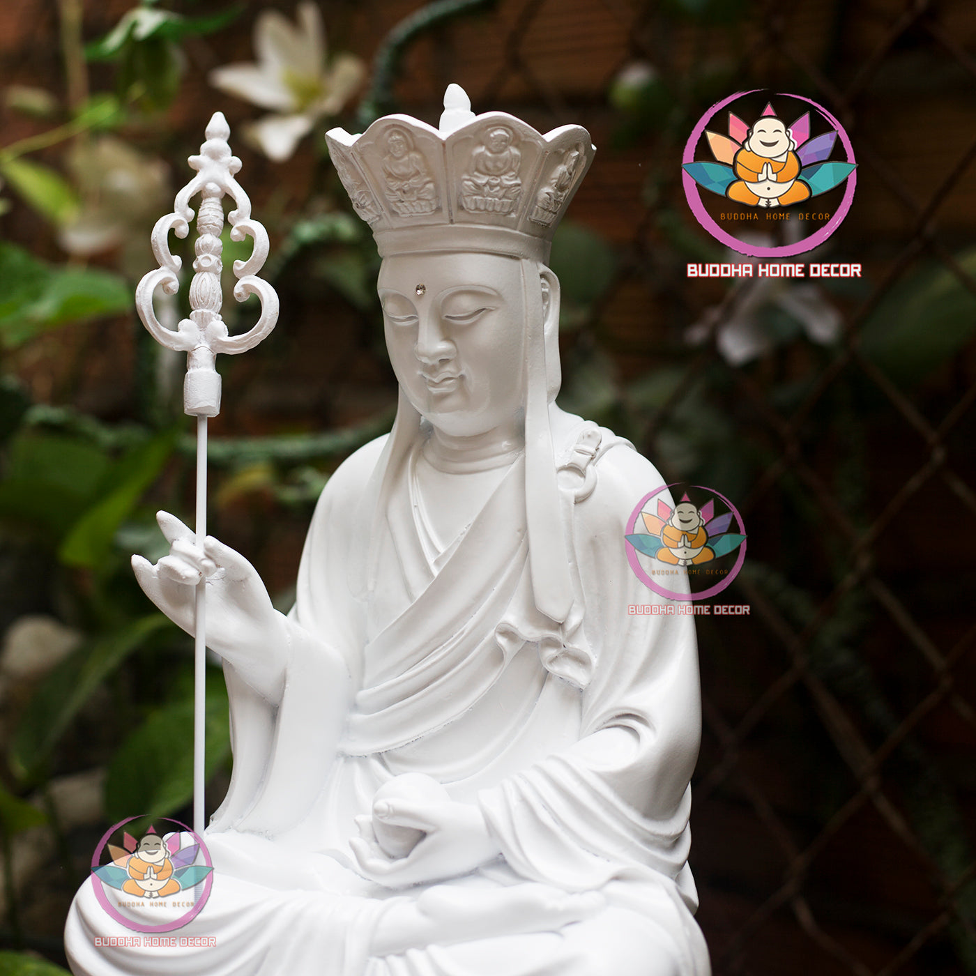Ksitigarbha (Dizang) Bodhisattva Statue – 15.7 inchesEarth Store Bodhisattva on Stone Lotus Base – Resin Buddhist Sculpture for Altar