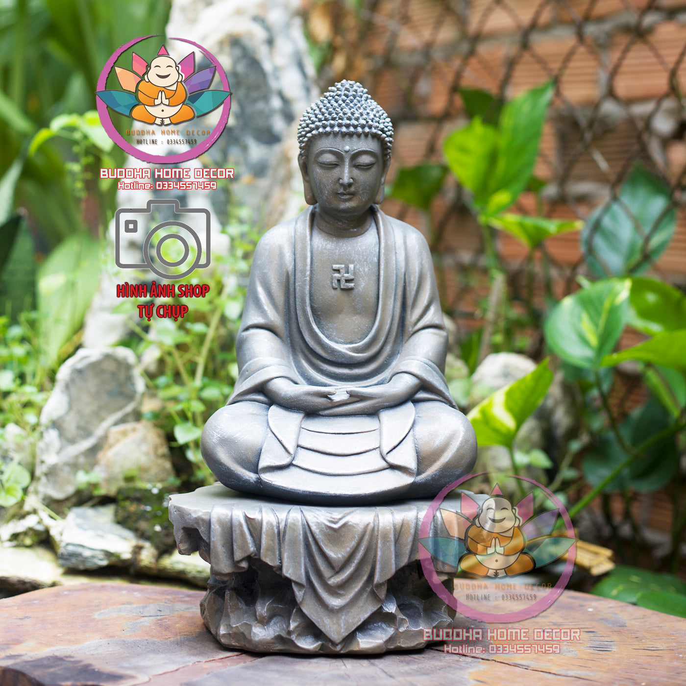 Amitabha Buddha Statue with Base – 9.5 inches Resin Amituofo in Meditation – Pure Land Buddhist Figurine for Altar or Home Decor