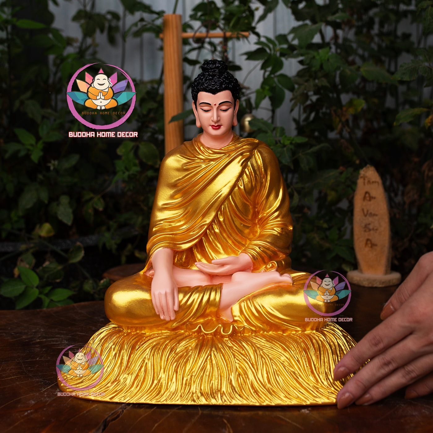 Hand-Painted Resin Golden Buddha Statue – 11.8" (30cm) Shakyamuni in Meditation | Buddhist Altar Decor | Made in Vietnam