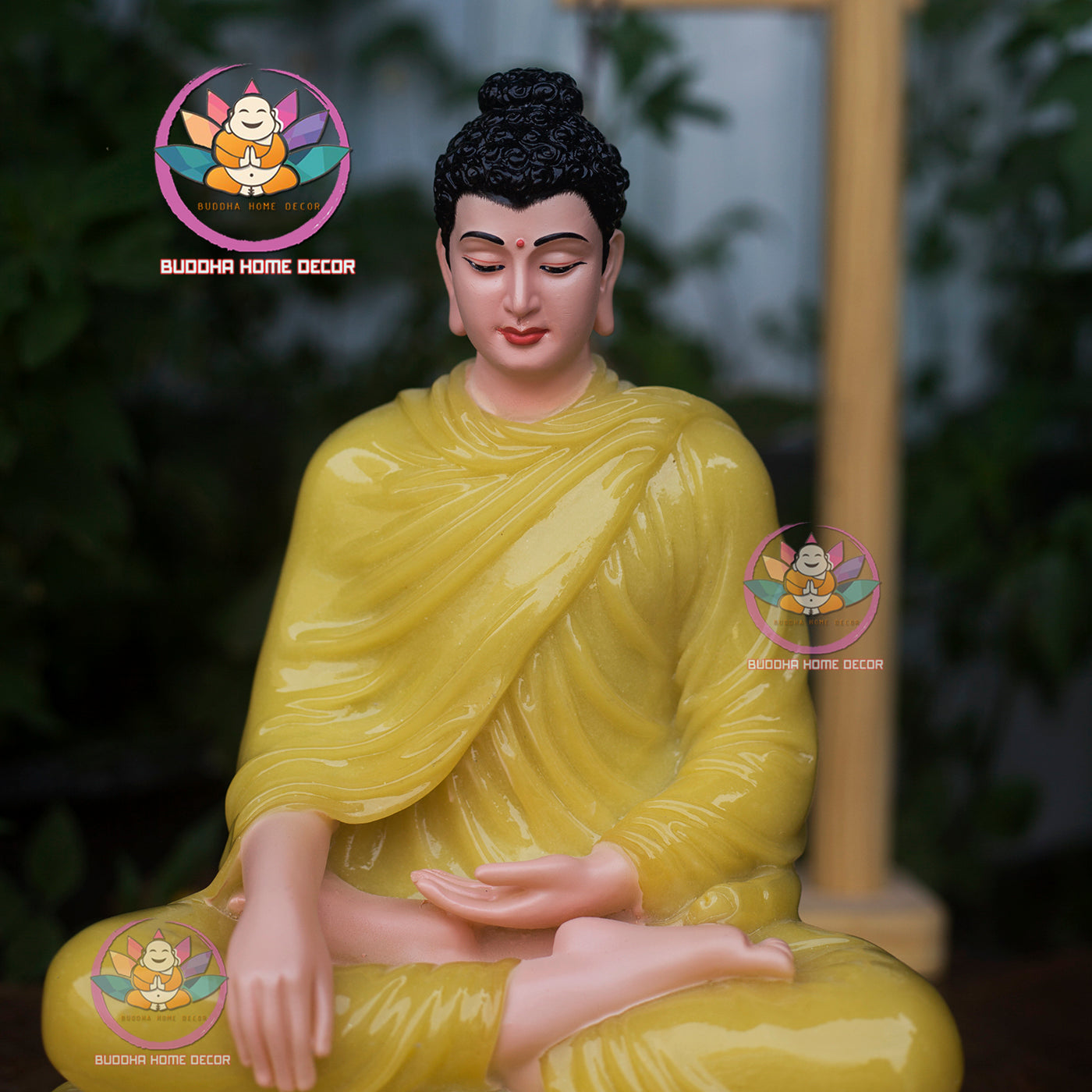 Yellow Quartz-Look Buddha Statue – 11.8" (30cm) Shakyamuni in Meditation | Glossy Resin | Handcrafted Altar Decor from Vietnam