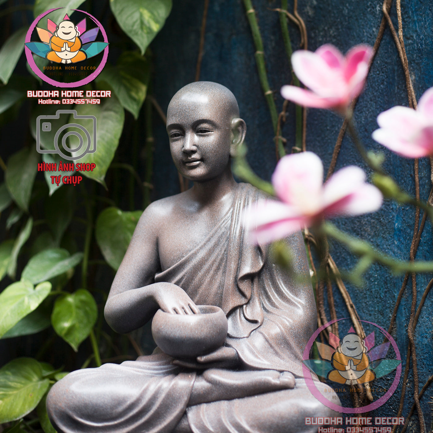 Sivali Monk Statue – Thai Buddhist Wealth Monk Sculpture – Resin Alms Bowl Monk for Home Altar, Luck & Prosperity Decor