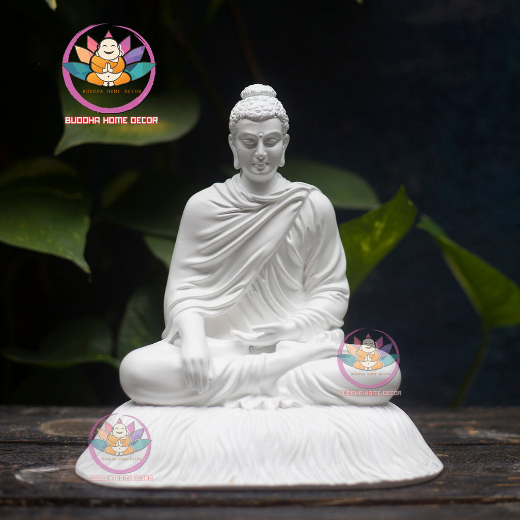 Small White Buddha Statue – 7.9" (20cm) Shakyamuni in Meditation | Minimalist Resin Decor | Handcrafted Vietnamese Buddhist Figure
