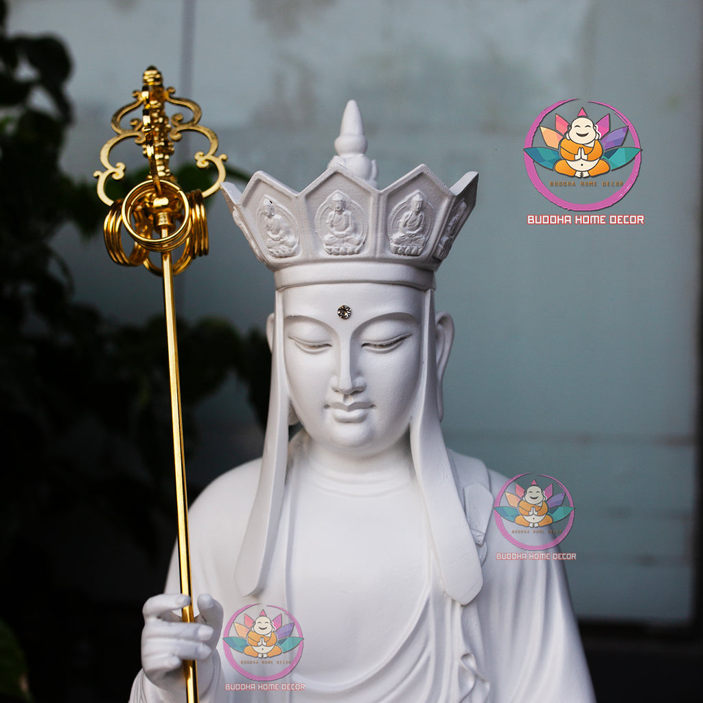 White Kṣitigarbha Bodhisattva Statue – 17.7" (45cm) Địa Tạng Vương | Matte Resin Altar Decor | Vietnamese Buddhist Art