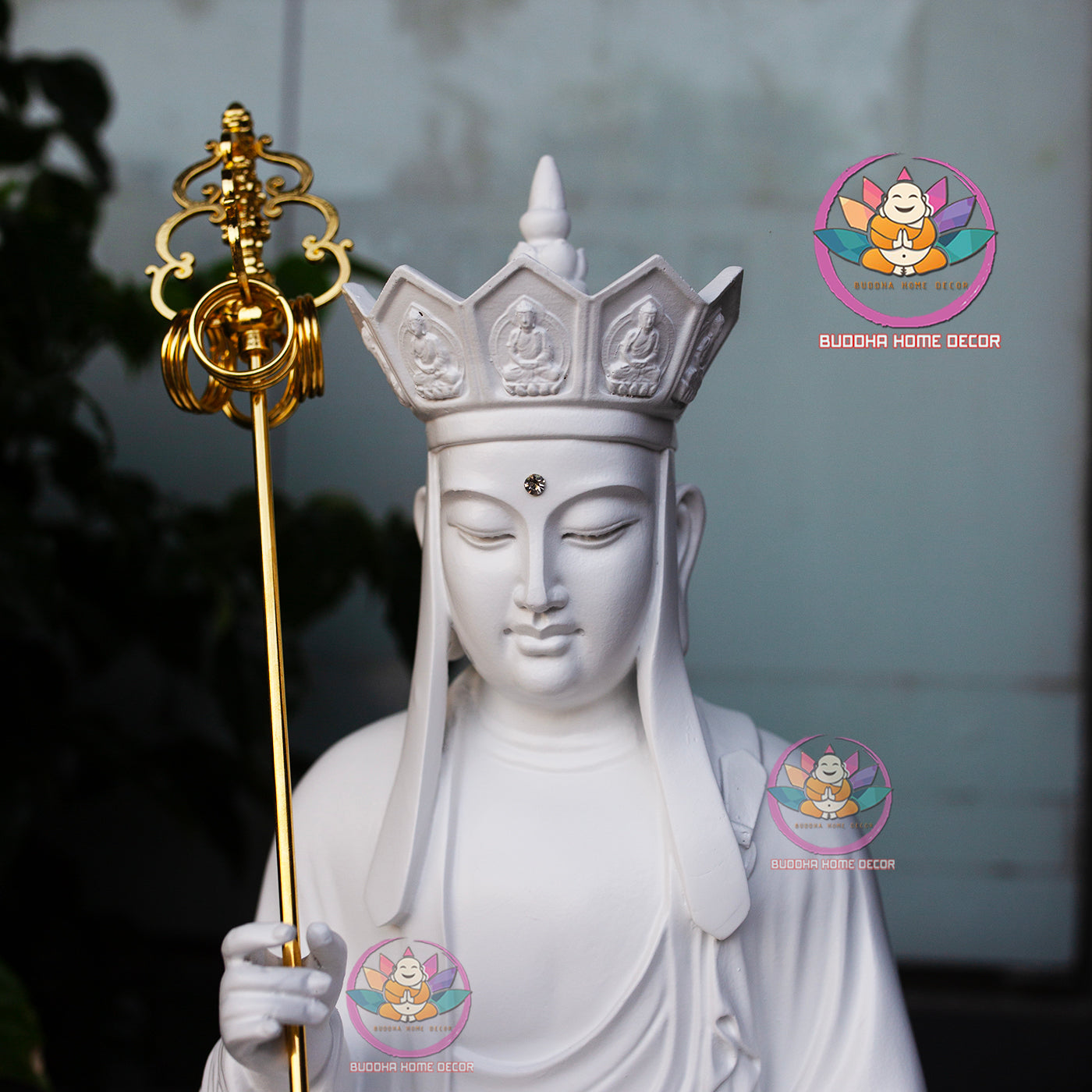 White Kṣitigarbha Bodhisattva Statue – 17.7" (45cm) Địa Tạng Vương | Matte Resin Altar Decor | Vietnamese Buddhist Art