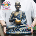 Sivali Monk Statue – Thai Buddhist Wealth Monk Sculpture – Resin Alms Bowl Monk for Home Altar, Luck & Prosperity Decor