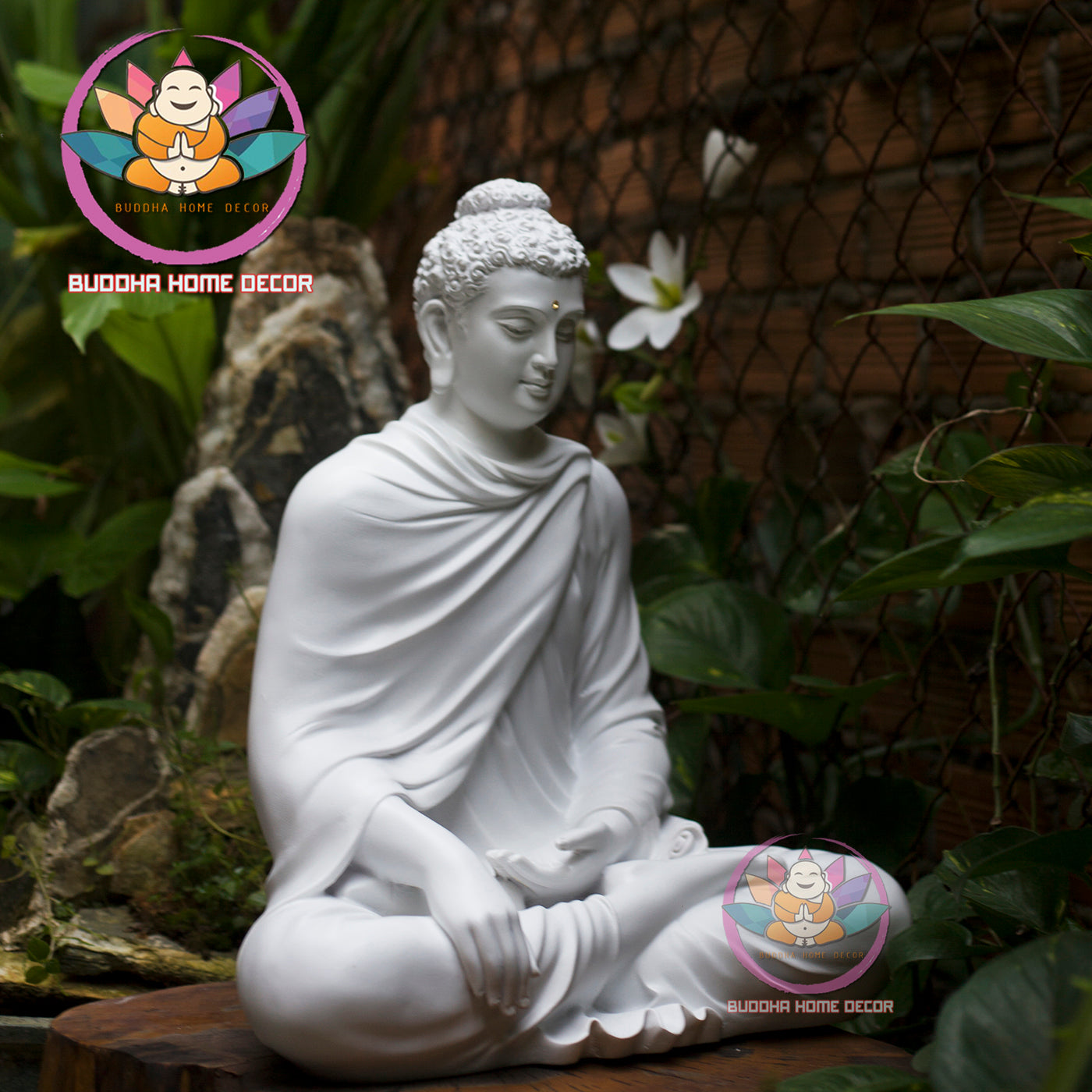 White Shakyamuni Buddha Statue – 19.7 inches (50cm) | Minimalist Meditation Decor | Handcrafted in Vietnam | Zen Sculpture for Home Altar