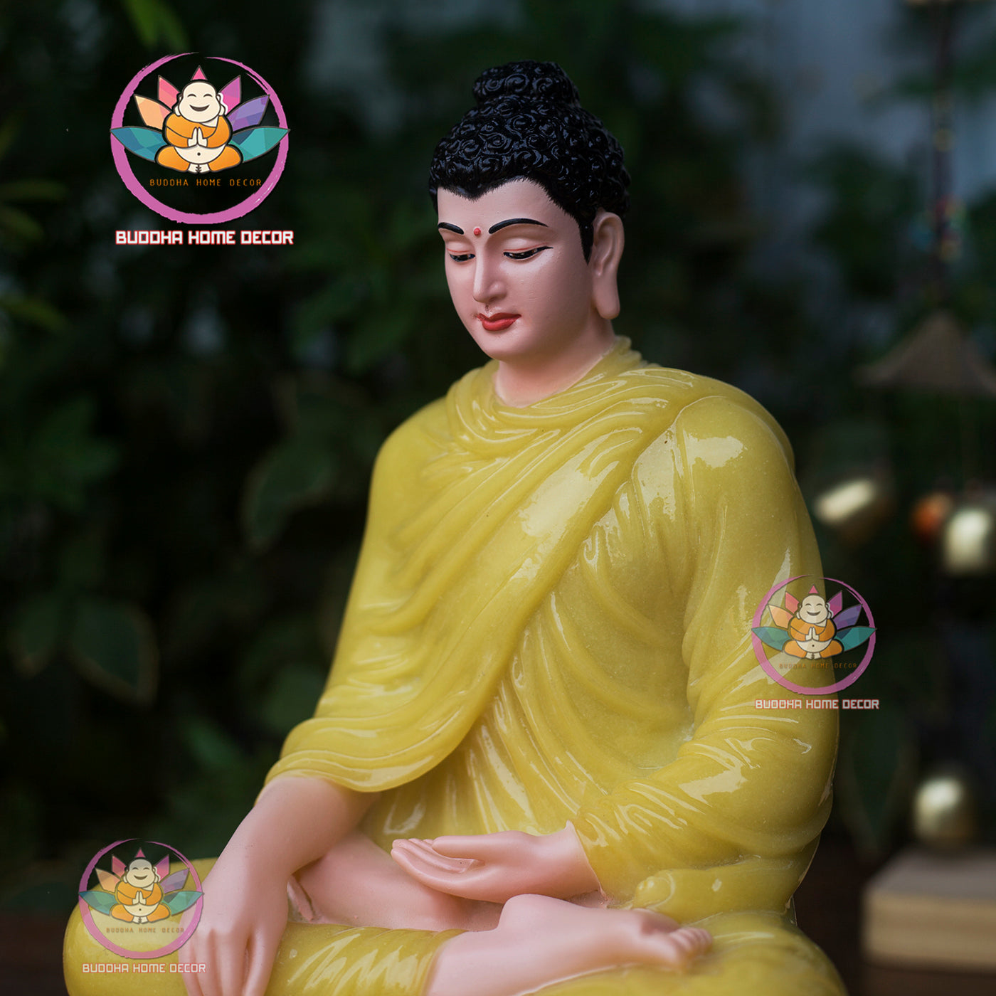 Yellow Quartz-Look Buddha Statue – 11.8" (30cm) Shakyamuni in Meditation | Glossy Resin | Handcrafted Altar Decor from Vietnam