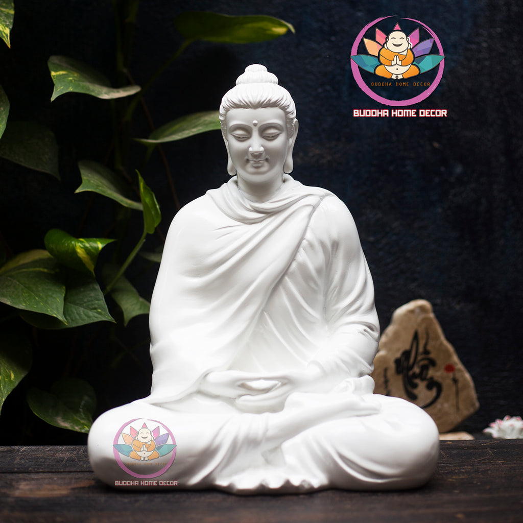 Shakyamuni Buddha Statue in Robe – 13.7 inches Handcrafted Resin Sculpture for Home Altar, Meditation, and Zen Decor