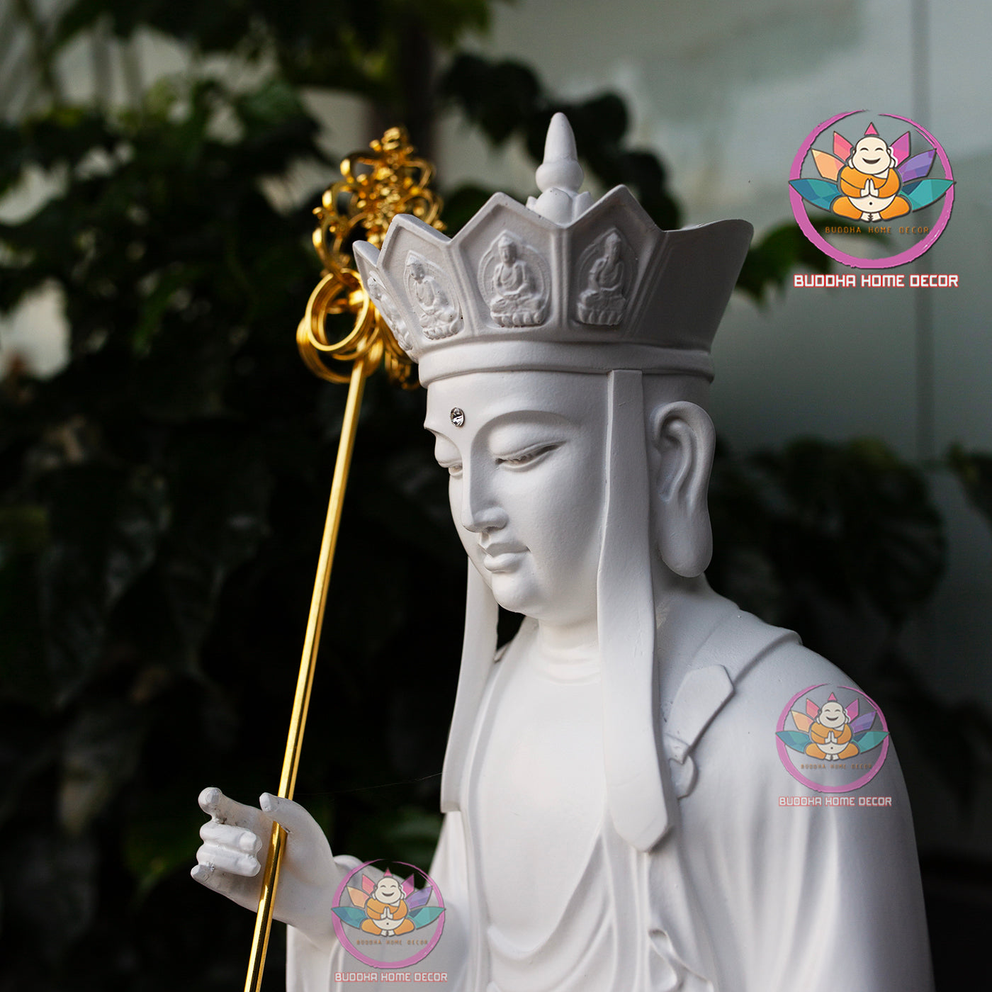 White Kṣitigarbha Bodhisattva Statue – 17.7" (45cm) Địa Tạng Vương | Matte Resin Altar Decor | Vietnamese Buddhist Art