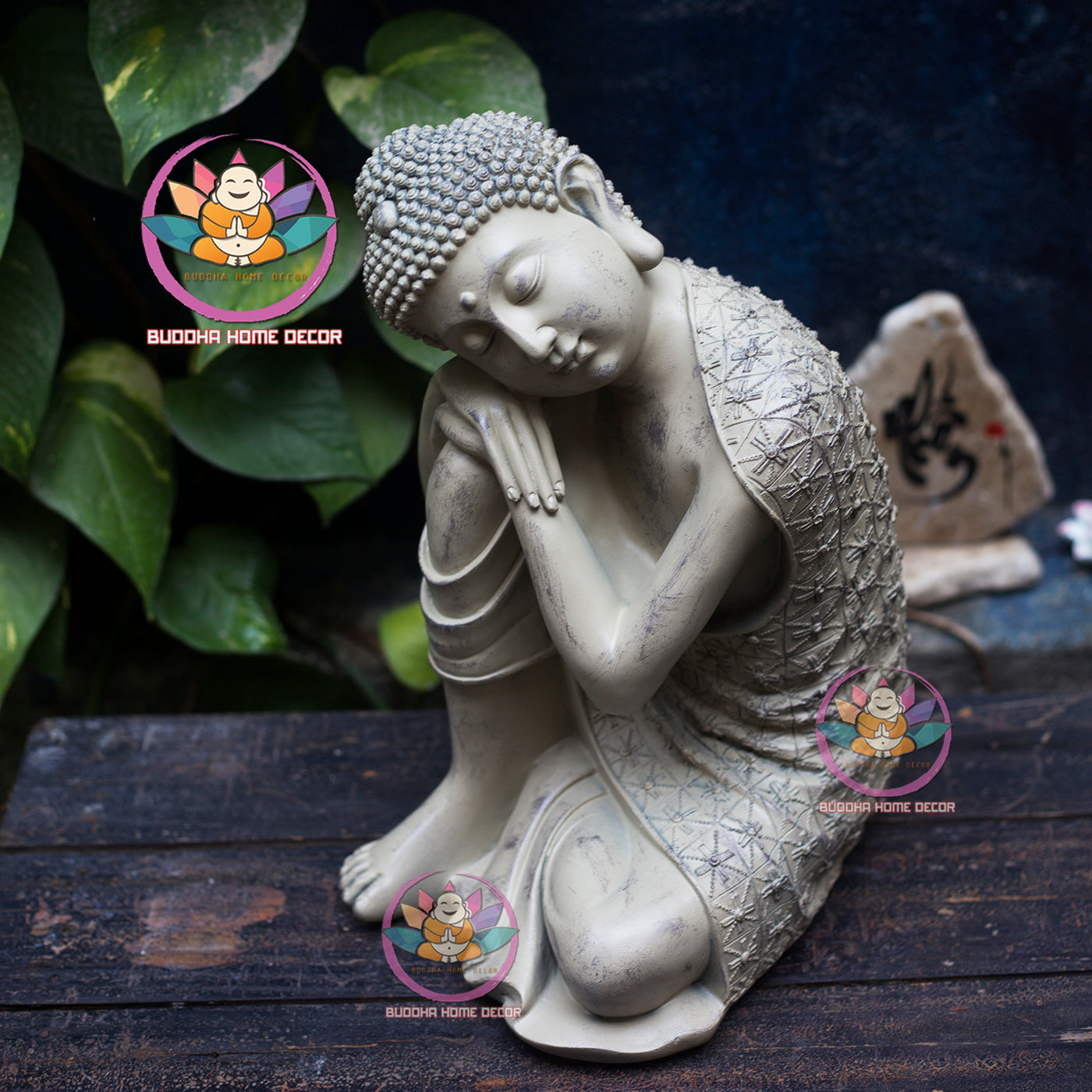 Relaxed Buddha Statue – Peaceful Sleeping Monk Decor, Zen Garden Sculpture, Handmade Resin Art for Home or Meditation Space, 36cm