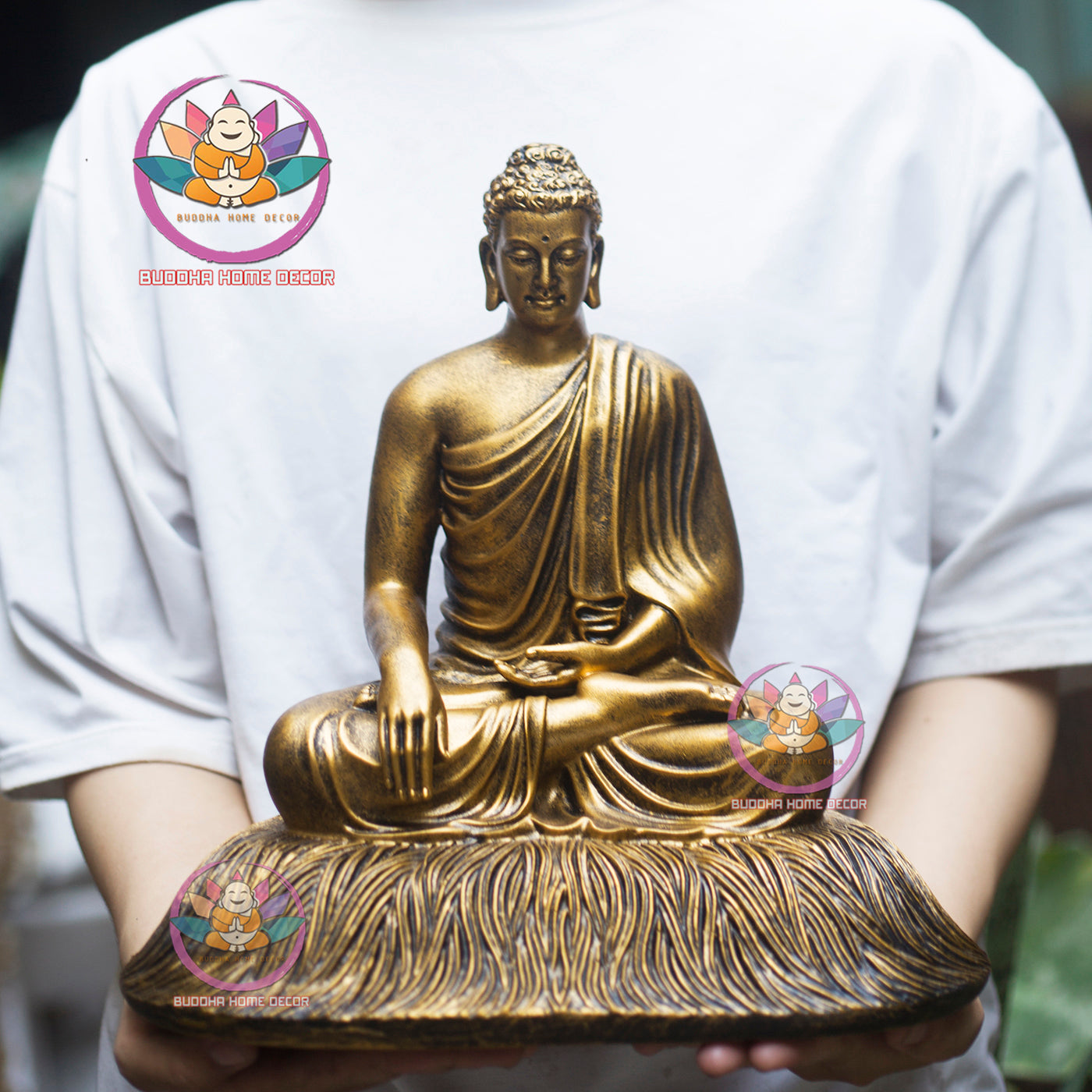 Shakyamuni Buddha Statue – 12.5 inches Antique Gold Resin Buddha in Meditation – Dhyana Mudra Sculpture for Altar, Zen Decor