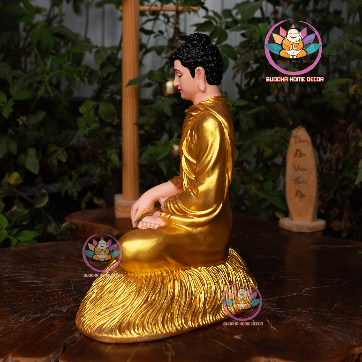 Hand-Painted Resin Golden Buddha Statue – 11.8" (30cm) Shakyamuni in Meditation | Buddhist Altar Decor | Made in Vietnam