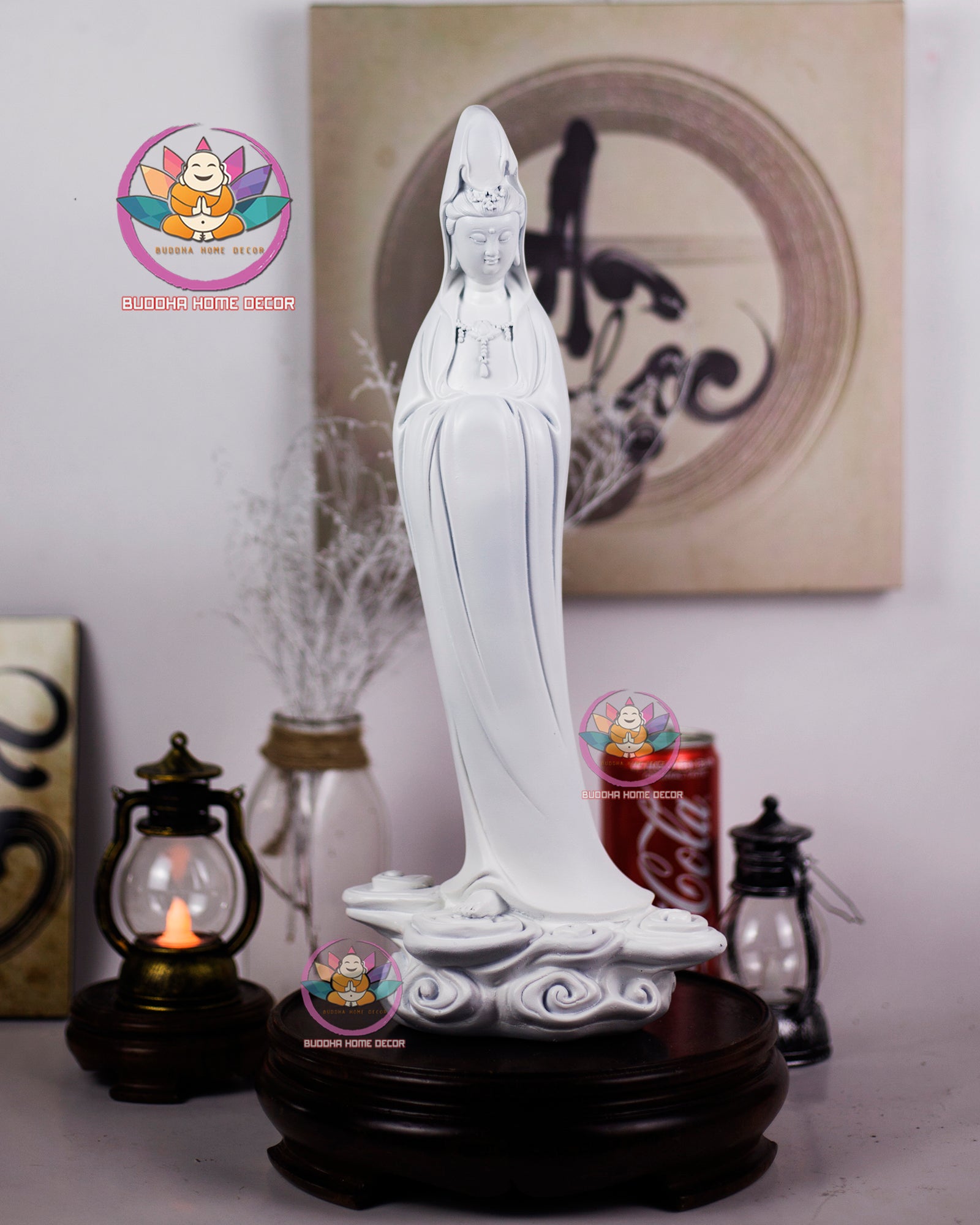 15.7 inches Guanyin Statue - Kwan Yin Goddess of Mercy Sculpture for Altar, Minimalist Zen Decor, Handmade by Buddha Home Decor