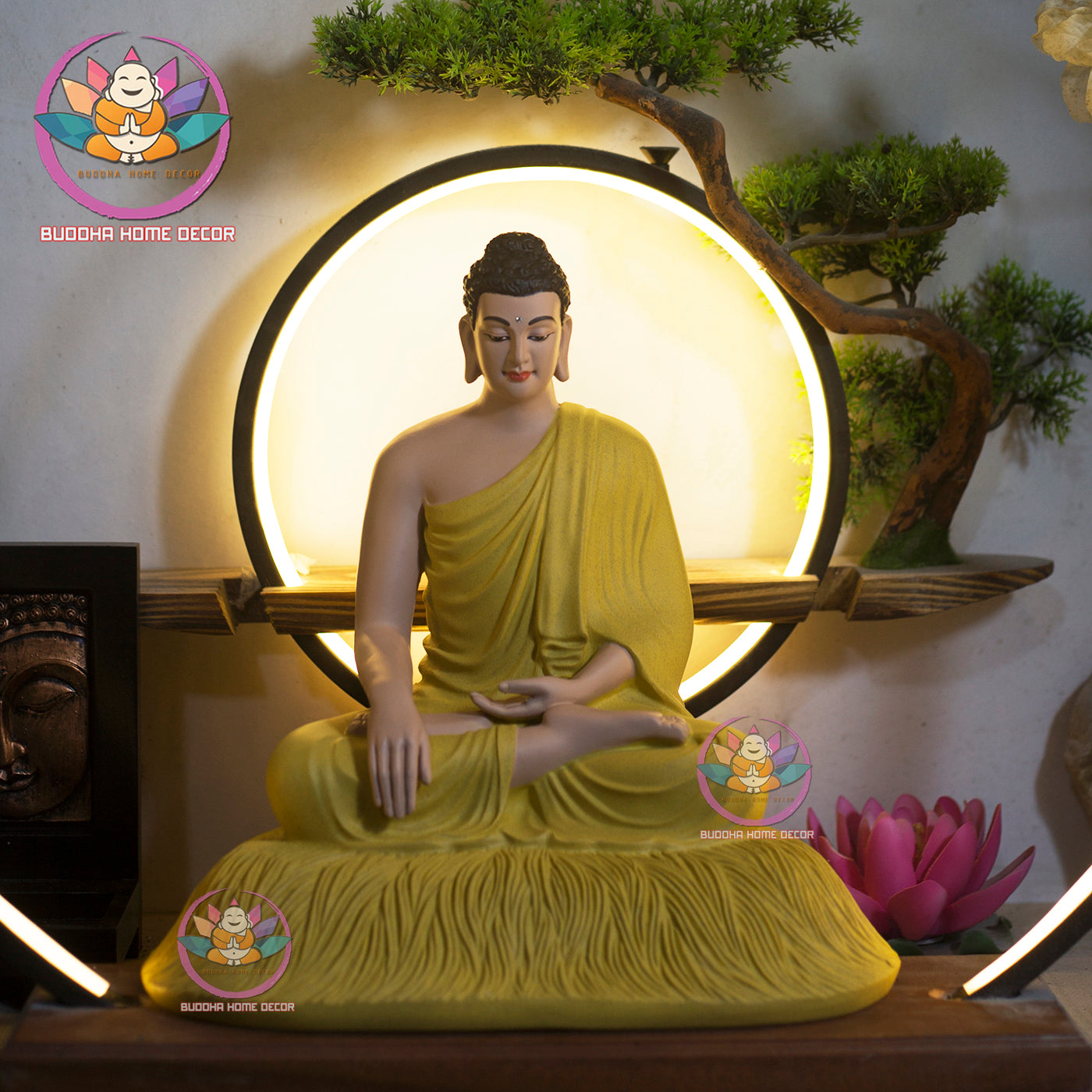 Shakyamuni Buddha Statue – 12.5 inches Antique Gold Resin Buddha in Meditation – Dhyana Mudra Sculpture for Altar, Zen Decor